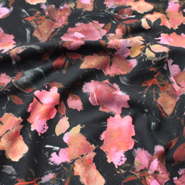 Cotton Jersey Autumn Floral - Black