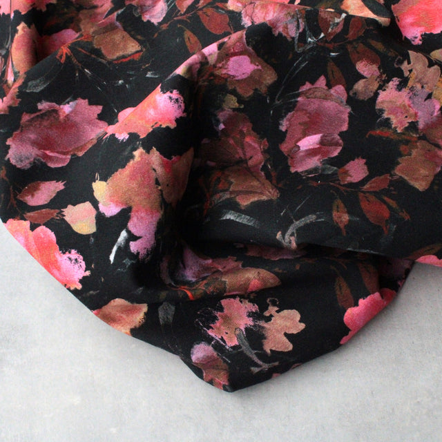 Cotton Jersey Autumn Floral - Black