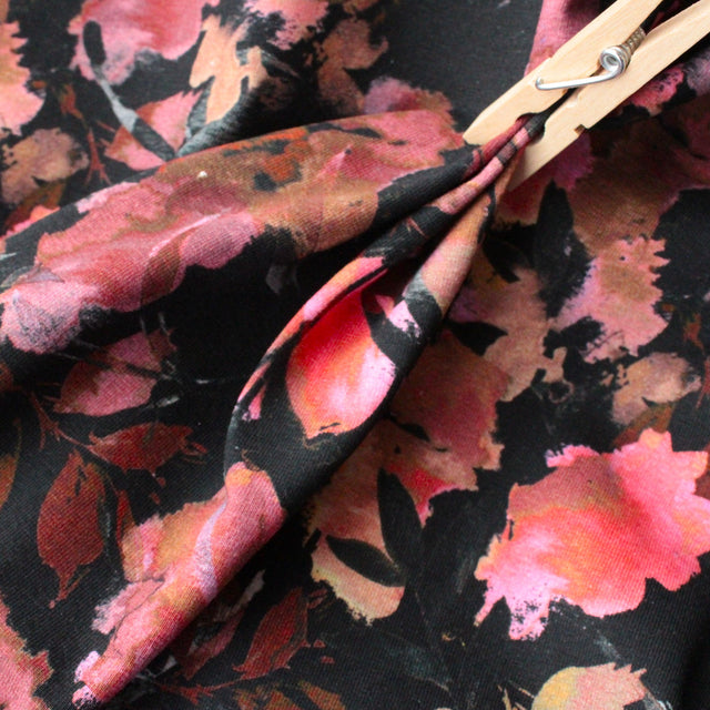 Cotton Jersey Autumn Floral - Black