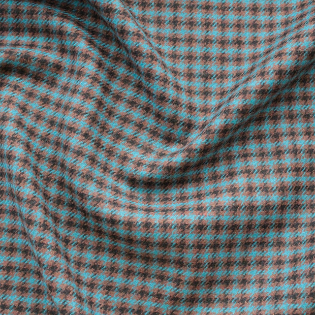 Italian Deadstock Wool Blend - Blue + Brown Plaid