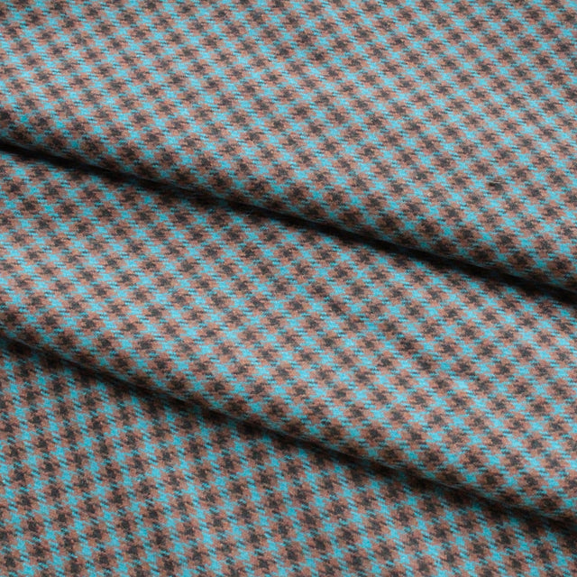 Italian Deadstock Wool Blend - Blue + Brown Plaid