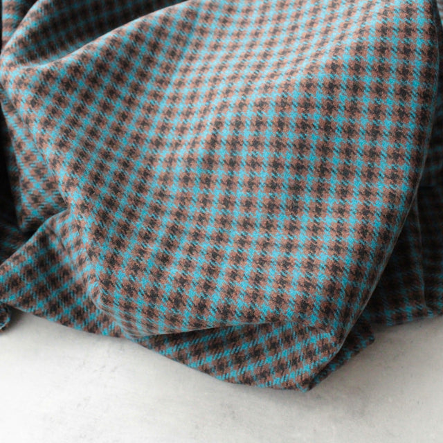 Italian Deadstock Wool Blend - Blue + Brown Plaid