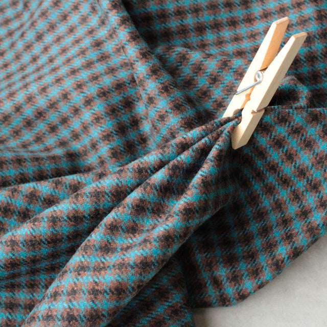 Italian Deadstock Wool Blend - Blue + Brown Plaid