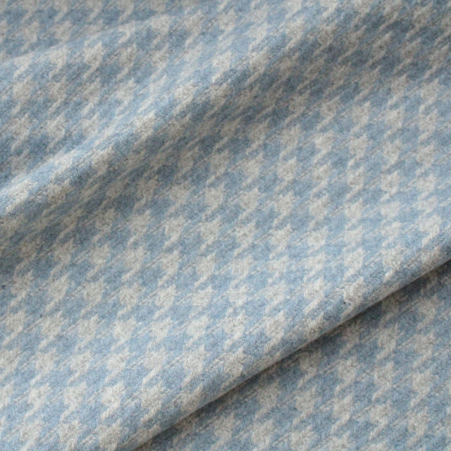 French Deadstock Wool Blend - Blue + Grey Houndstooth