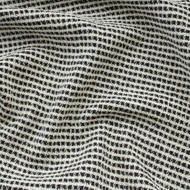 Italian Deadstock Wool + Cotton Blend - Black + White Square Tweed