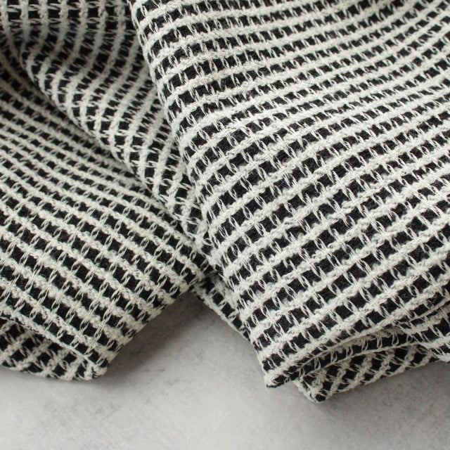 Italian Deadstock Wool + Cotton Blend - Black + White Square Tweed