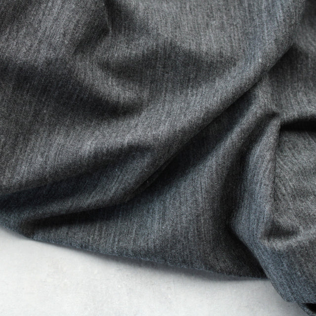 Merino + Tencel Blend Wool Stretch Jersey - Charcoal Marle