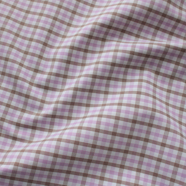 Luxe 2 Ply 100's Italian Cotton Shirting - Pink & Brown Check