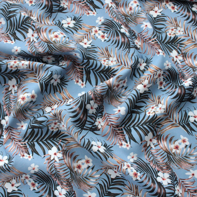 Printed Italian Cotton Shirting - Pale Blue Tropical