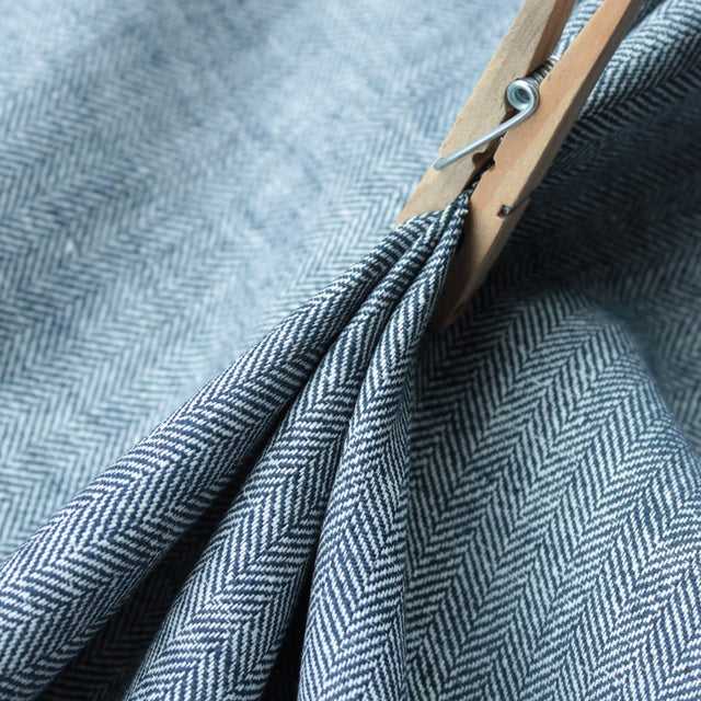 Yarn Dyed Linen + Cotton Blend - Navy Herringbone