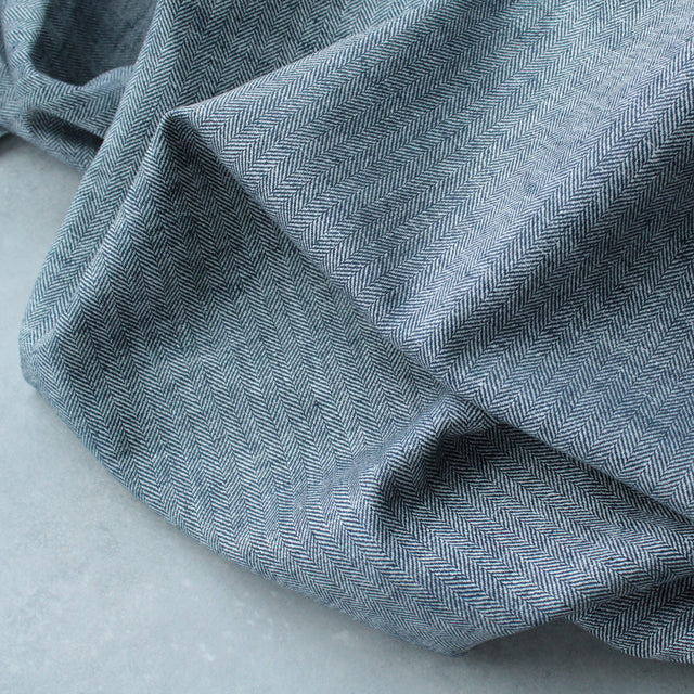 Yarn Dyed Linen + Cotton Blend - Navy Herringbone