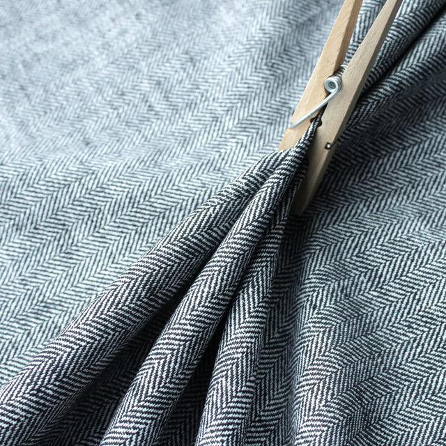 Yarn Dyed Linen + Cotton Blend - Black Herringbone