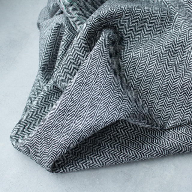Yarn Dyed Linen + Cotton Blend - Black Herringbone