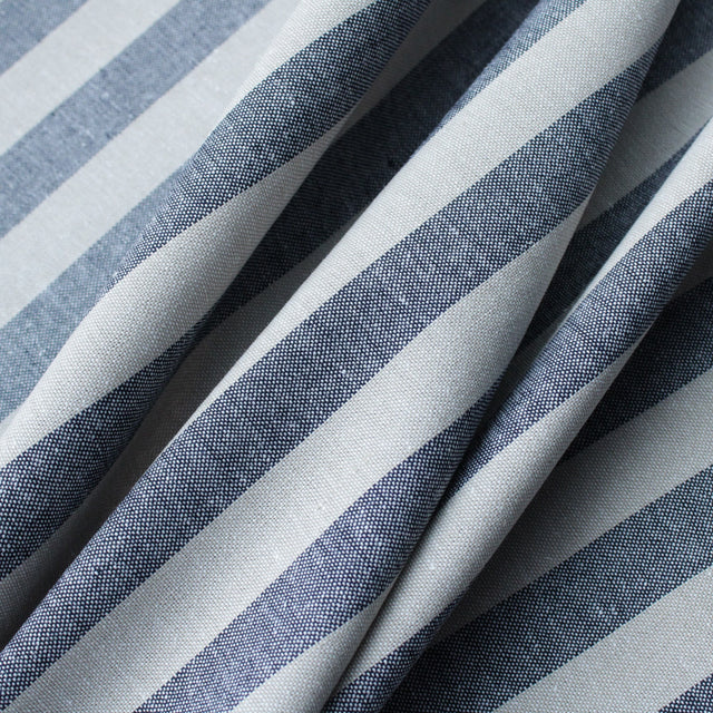 Yarn Dyed Linen + Viscose Blend - Navy Taupe Stripe