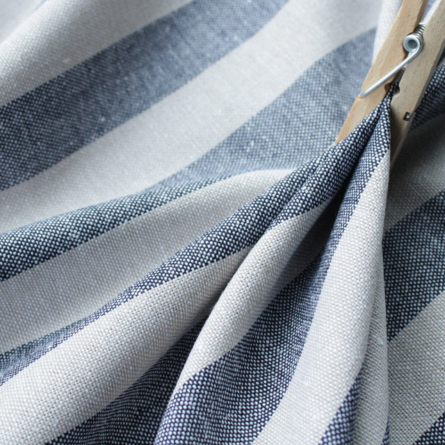 Yarn Dyed Linen + Viscose Blend - Navy Taupe Stripe