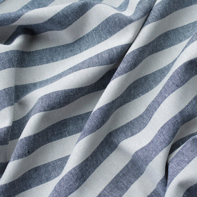 Yarn Dyed Linen + Viscose Blend - Navy Taupe Stripe
