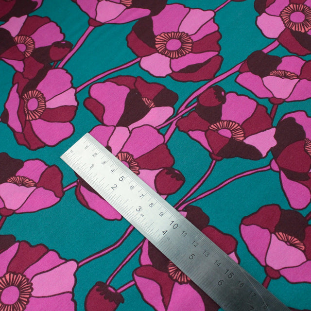 Viscose Cotton Blend - Poppies Teal