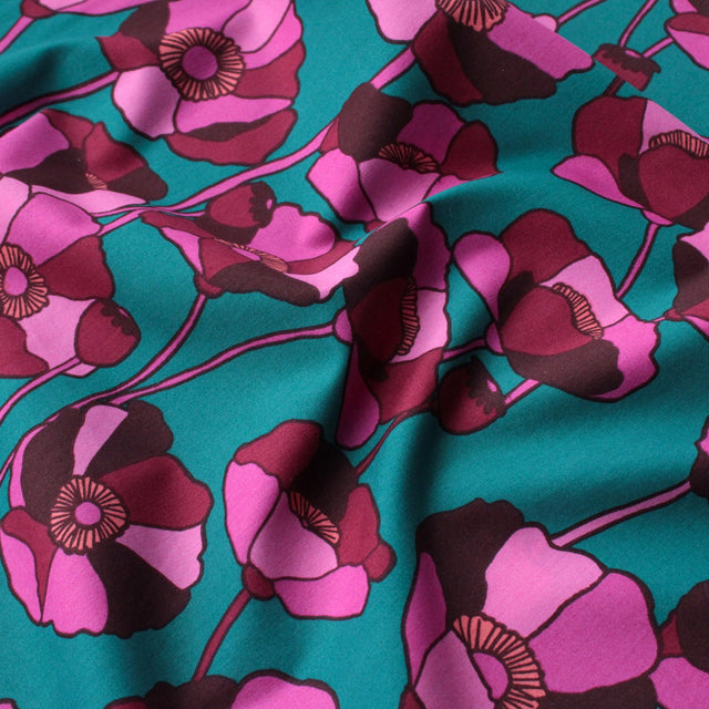 Viscose Cotton Blend - Poppies Teal
