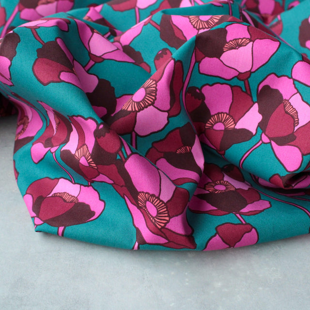 Viscose Cotton Blend - Poppies Teal