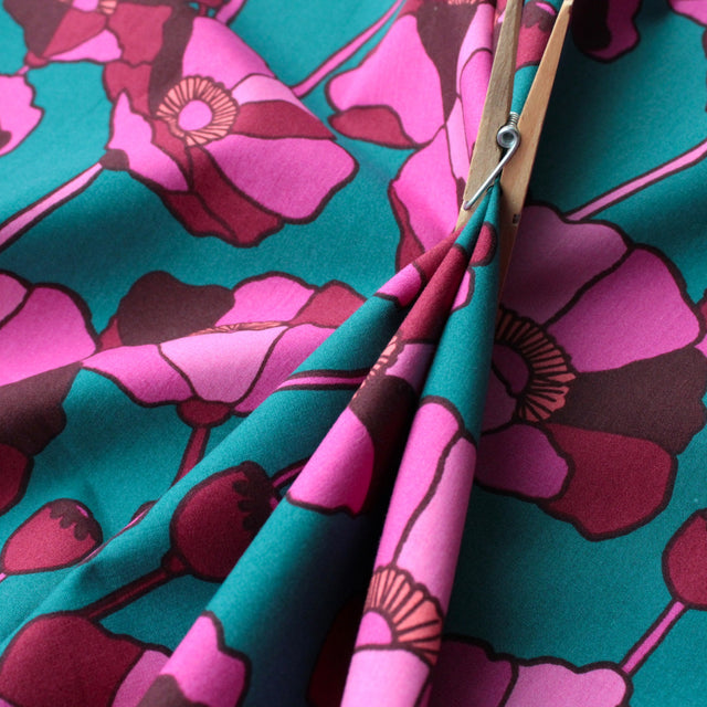 Viscose Cotton Blend - Poppies Teal