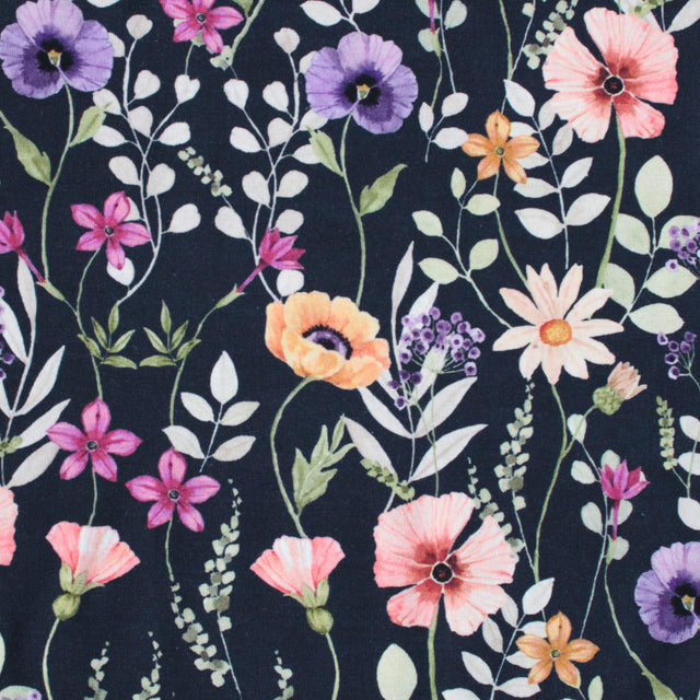 Cotton Jersey Wildflower - Navy