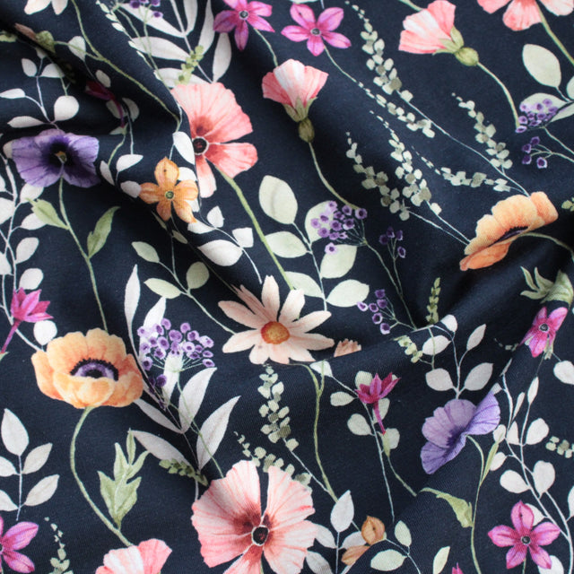 Cotton Jersey Wildflower - Navy
