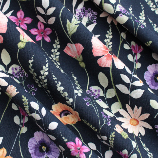 Cotton Jersey Wildflower - Navy