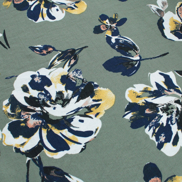 Viscose Crepe - Khaki Blooms