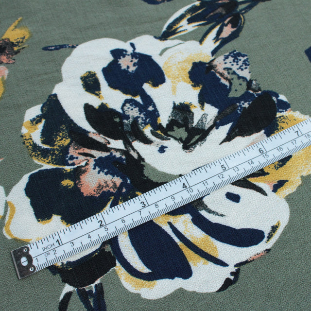 Viscose Crepe - Khaki Blooms