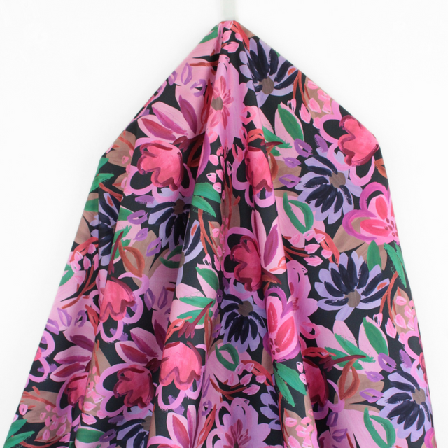Cotton Satin - Bold Floral Navy