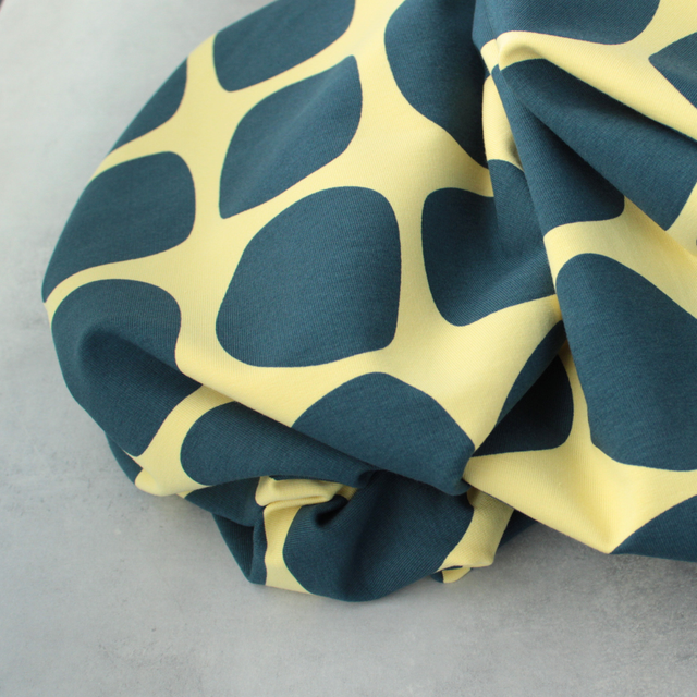 Cotton French Terry - Mod Balls - Blue on Yellow