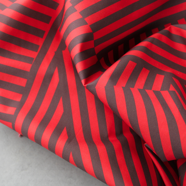 Cotton Poplin - Patch Stripes - Red + Brown