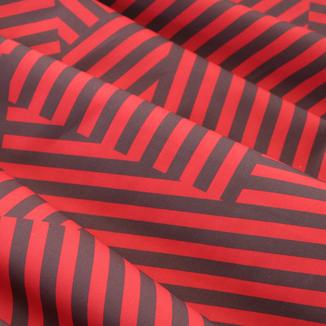 Cotton Poplin - Patch Stripes - Red + Brown