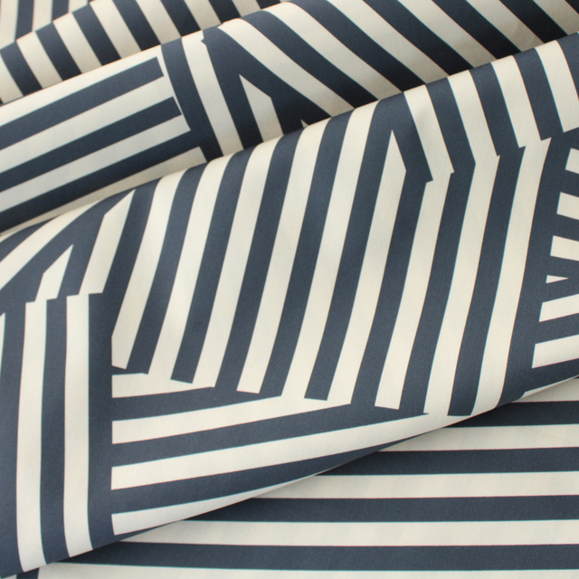 Cotton Poplin - Patch Stripes - Blue + Cream
