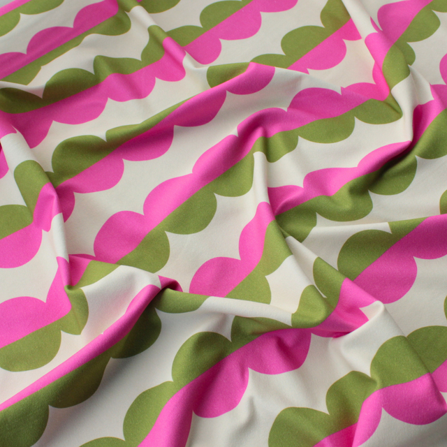Cotton Jersey - Mod Stripe - Green + Pink