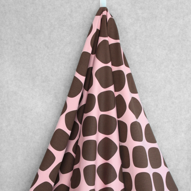 Cotton French Terry - Mod Balls - Chocolate on Pink