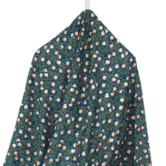 Viscose Foil - Petrol Petals