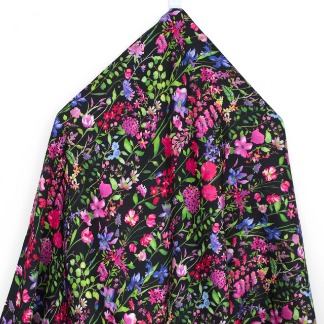 Viscose Satin - Wildflower Black
