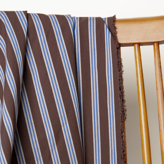 Yarn Dyed Cotton Shirting 'Weave Line' - Oat Chocolate