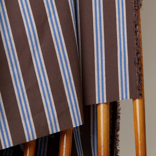 Yarn Dyed Cotton Shirting 'Weave Line' - Oat Chocolate