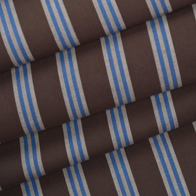 Yarn Dyed Cotton Shirting 'Weave Line' - Oat Chocolate