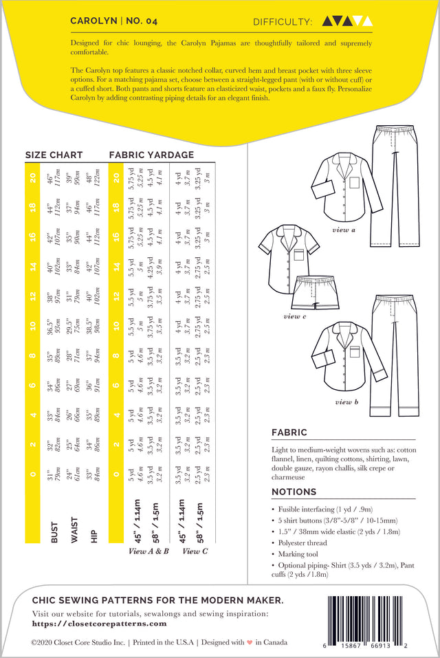 Closet Core Carolyn Pajama Pattern