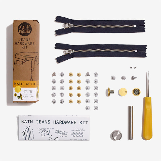 Kylie and the Machine Denim Hardware Kit - Matte Gold, Navy Zip