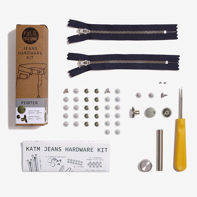 Kylie and the Machine Denim Hardware Kit - Pewter, Navy Zip