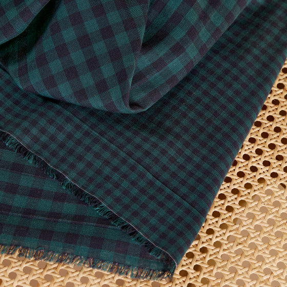 Gingham Cotton Double Gauze - Forest+Night